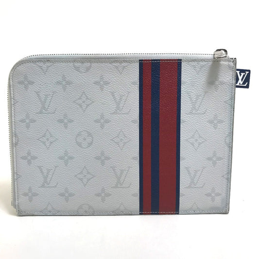 LOUIS VUITTON Clutch bag M61745 Monogram canvas Gray x red x navy Monogram white Pochette Jules PM mens Used Authentic