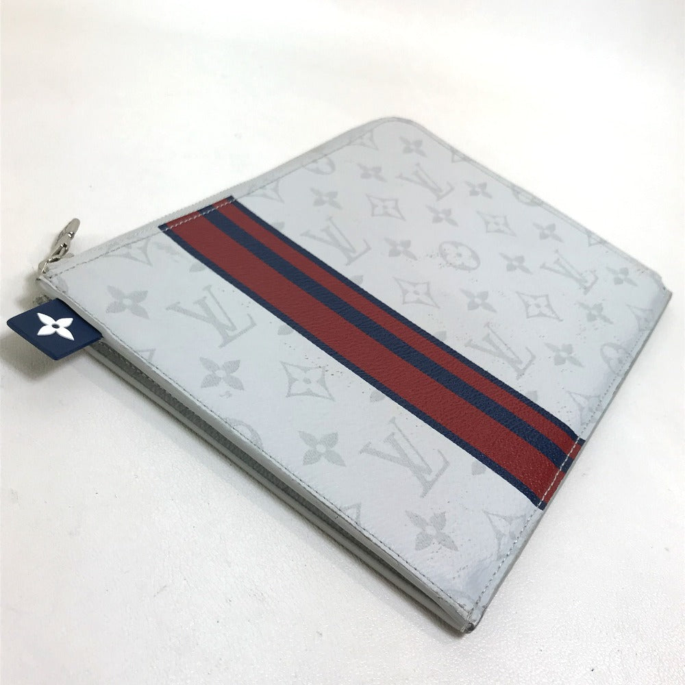 LOUIS VUITTON Clutch bag M61745 Monogram canvas Gray x red x navy Monogram white Pochette Jules PM mens Used Authentic