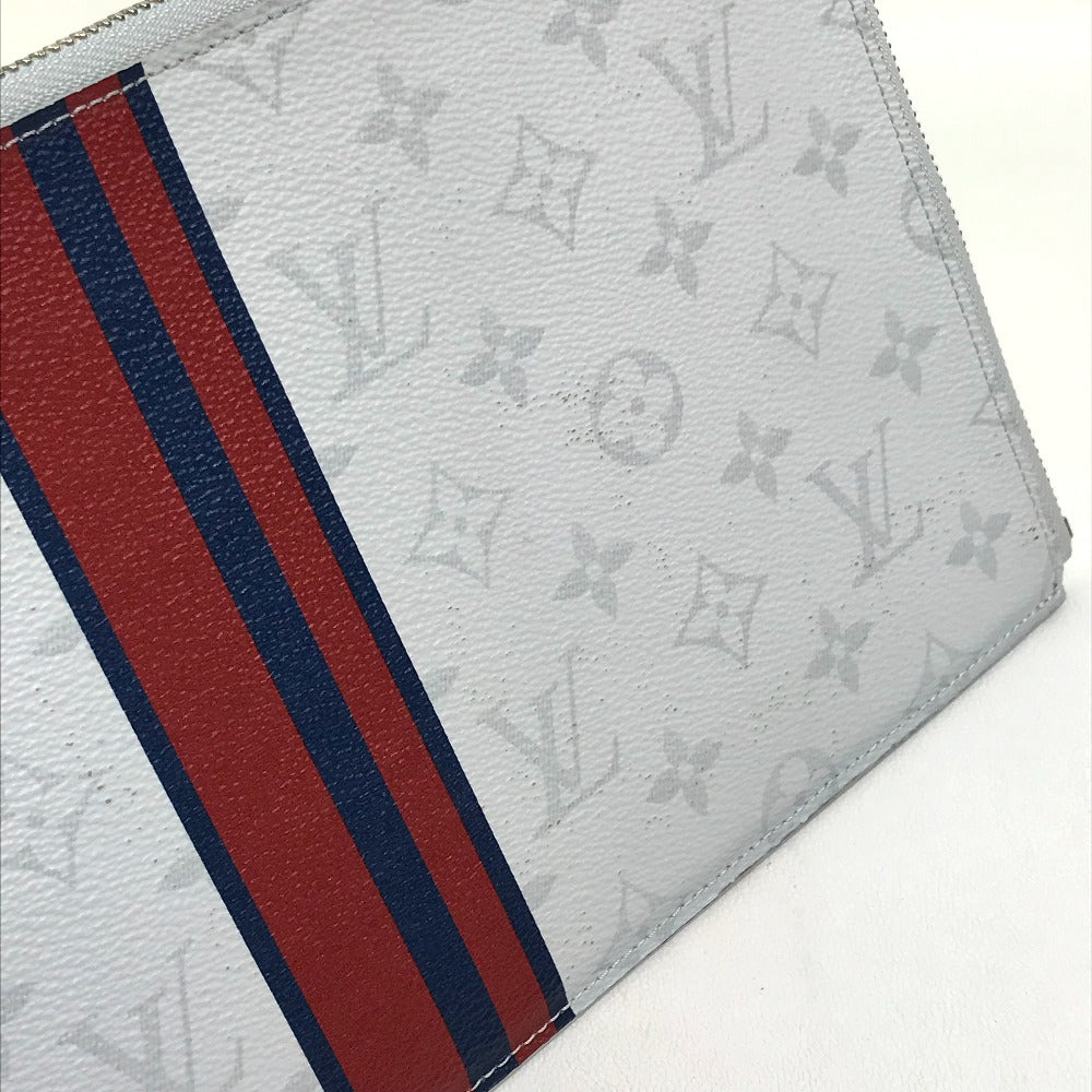 LOUIS VUITTON Clutch bag M61745 Monogram canvas Gray x red x navy Monogram white Pochette Jules PM mens Used Authentic
