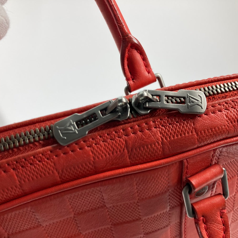 LOUIS VUITTON Business bag N41143 Damier Anfini Leather Red Damier Anfini Porto Document Voyage PDV mens Used Authentic