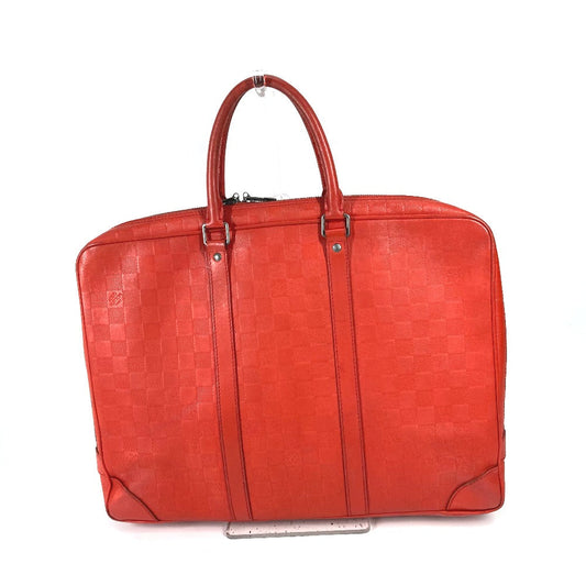 LOUIS VUITTON Business bag N41143 Damier Anfini Leather Red Damier Anfini Porto Document Voyage PDV mens Used Authentic