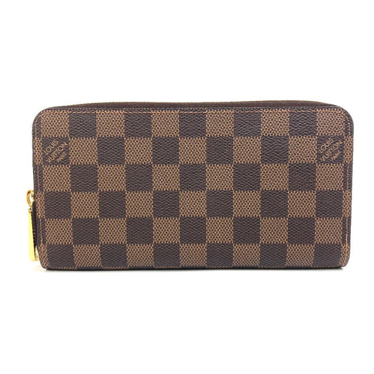LOUIS VUITTON Long Wallet Purse N60046 Damier canvas Brown Damier Zippy wallet Women Used Authentic