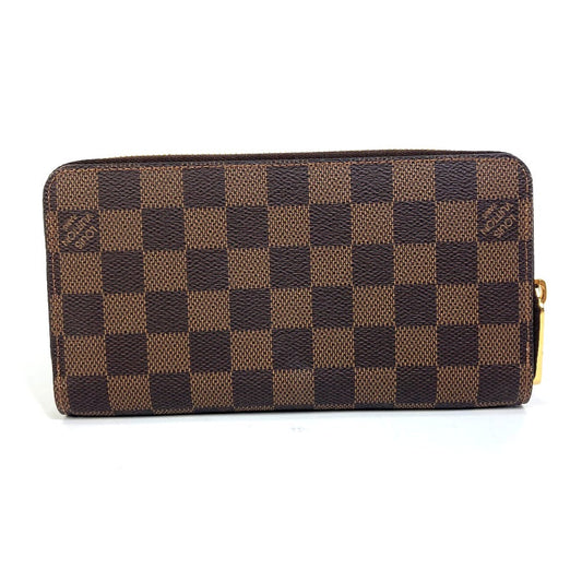 LOUIS VUITTON Long Wallet Purse N60046 Damier canvas Brown Damier Zippy wallet Women Used Authentic
