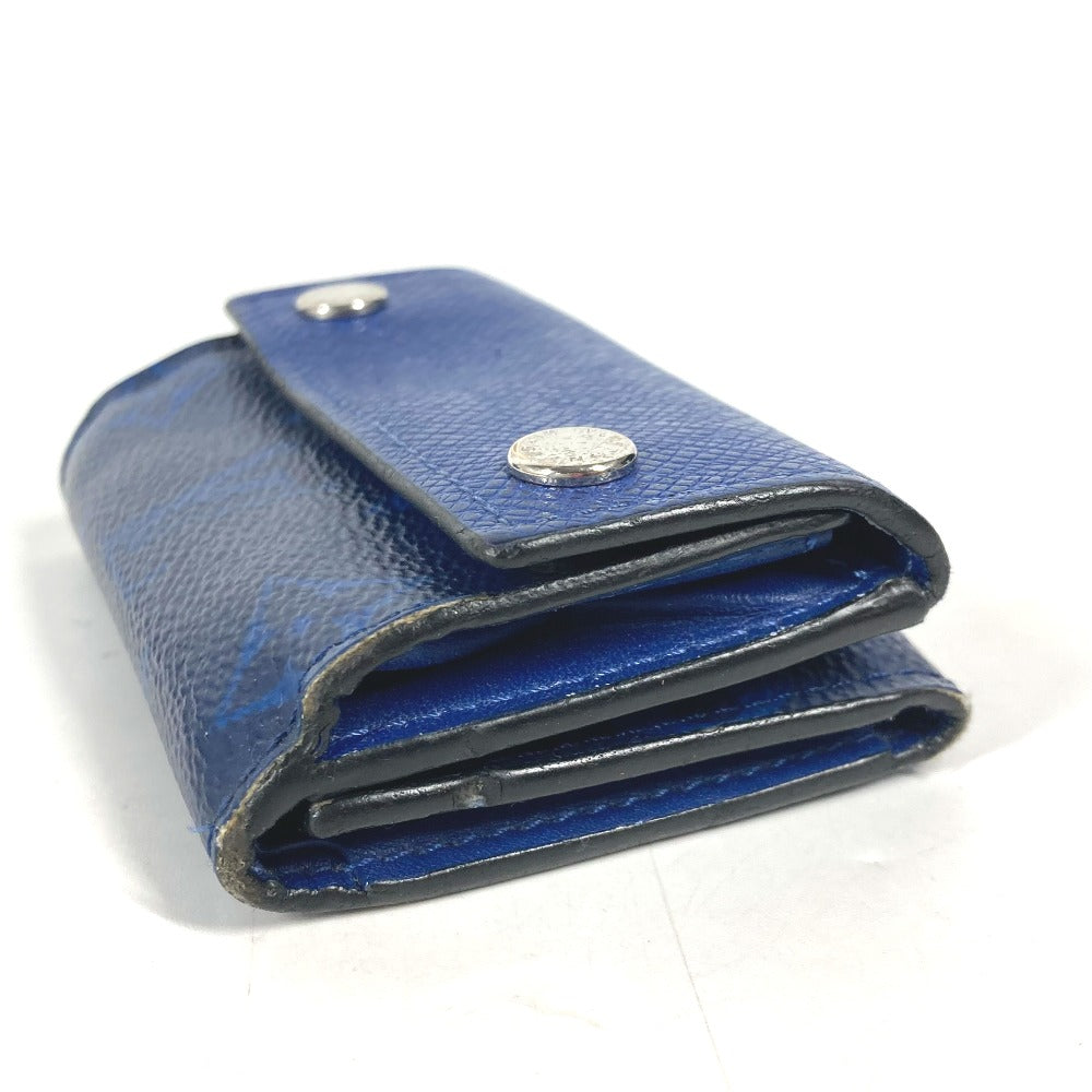 LOUIS VUITTON Trifold wallet M67620 Taiga Leather, Monogram Canvas blue Taigalama Discovery Compact Wallet mens Used Authentic
