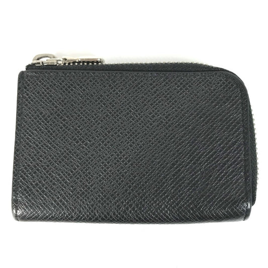 LOUIS VUITTON Coin case M63375 Taiga Leather black Taiga Porto Monnaie Jour mens Used Authentic