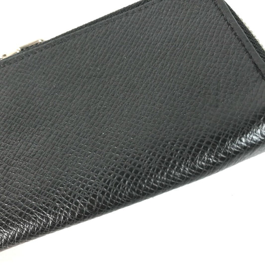 LOUIS VUITTON Coin case M63375 Taiga Leather black Taiga Porto Monnaie Jour mens Used Authentic