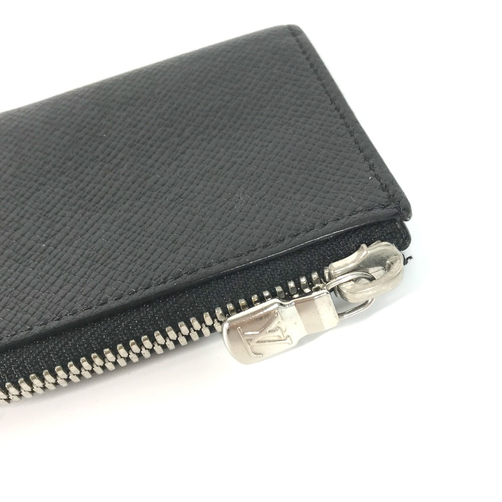 LOUIS VUITTON Coin case M63375 Taiga Leather black Taiga Porto Monnaie Jour mens Used Authentic