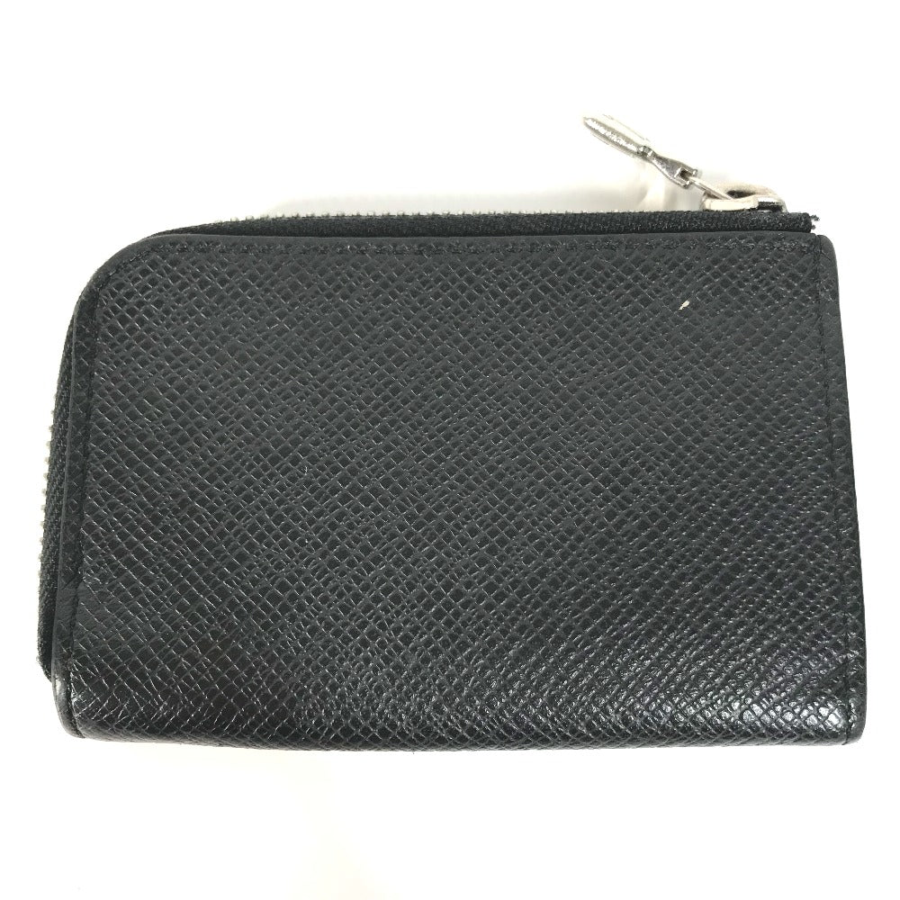 LOUIS VUITTON Coin case M63375 Taiga Leather black Taiga Porto Monnaie Jour mens Used Authentic