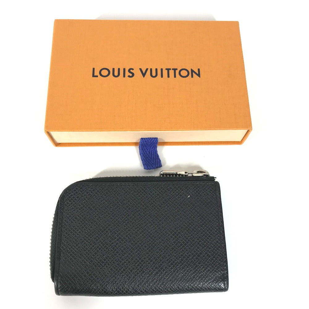 LOUIS VUITTON Coin case M63375 Taiga Leather black Taiga Porto Monnaie Jour mens Used Authentic