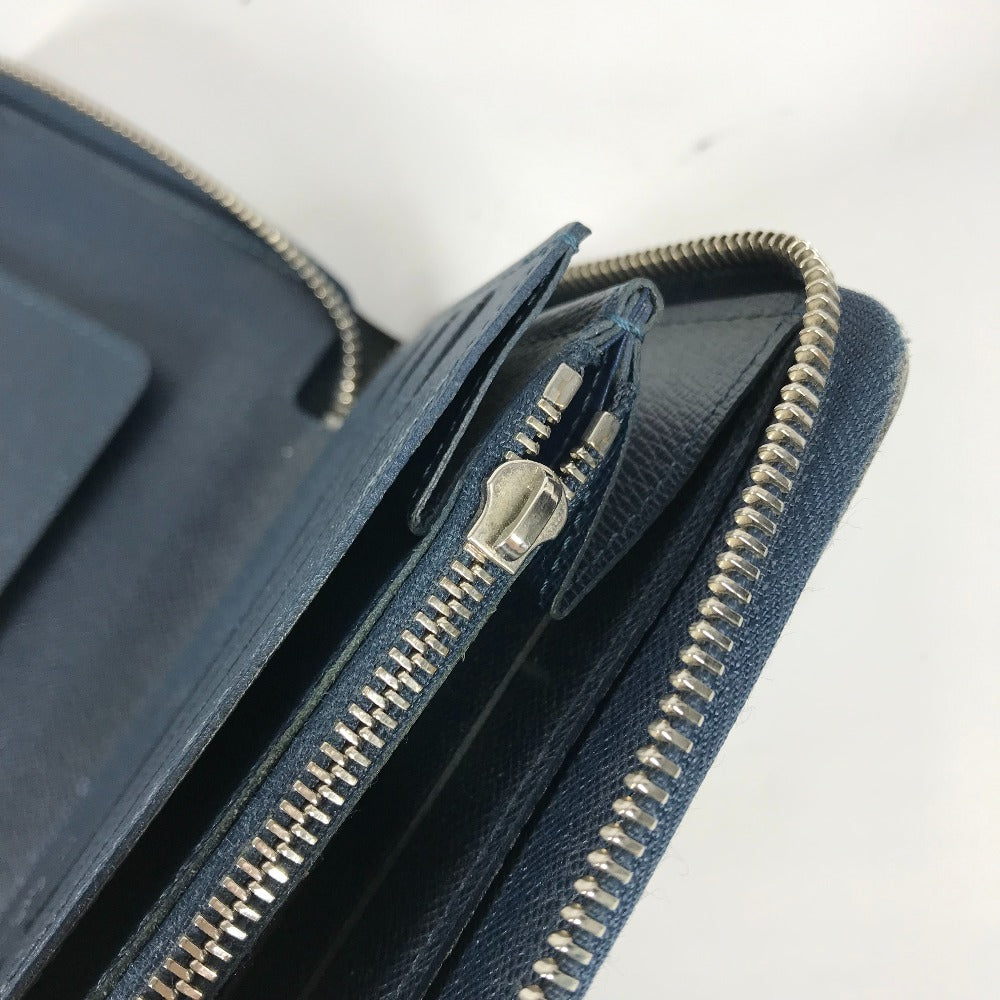 LOUIS VUITTON Long Wallet Purse M30515 Taiga Leather blue Taiga Zippy Organizer mens Used Authentic