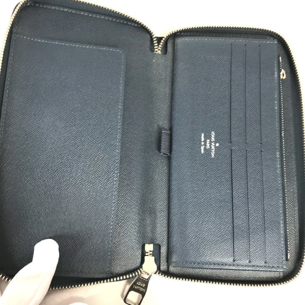 LOUIS VUITTON Long Wallet Purse M30515 Taiga Leather blue Taiga Zippy Organizer mens Used Authentic