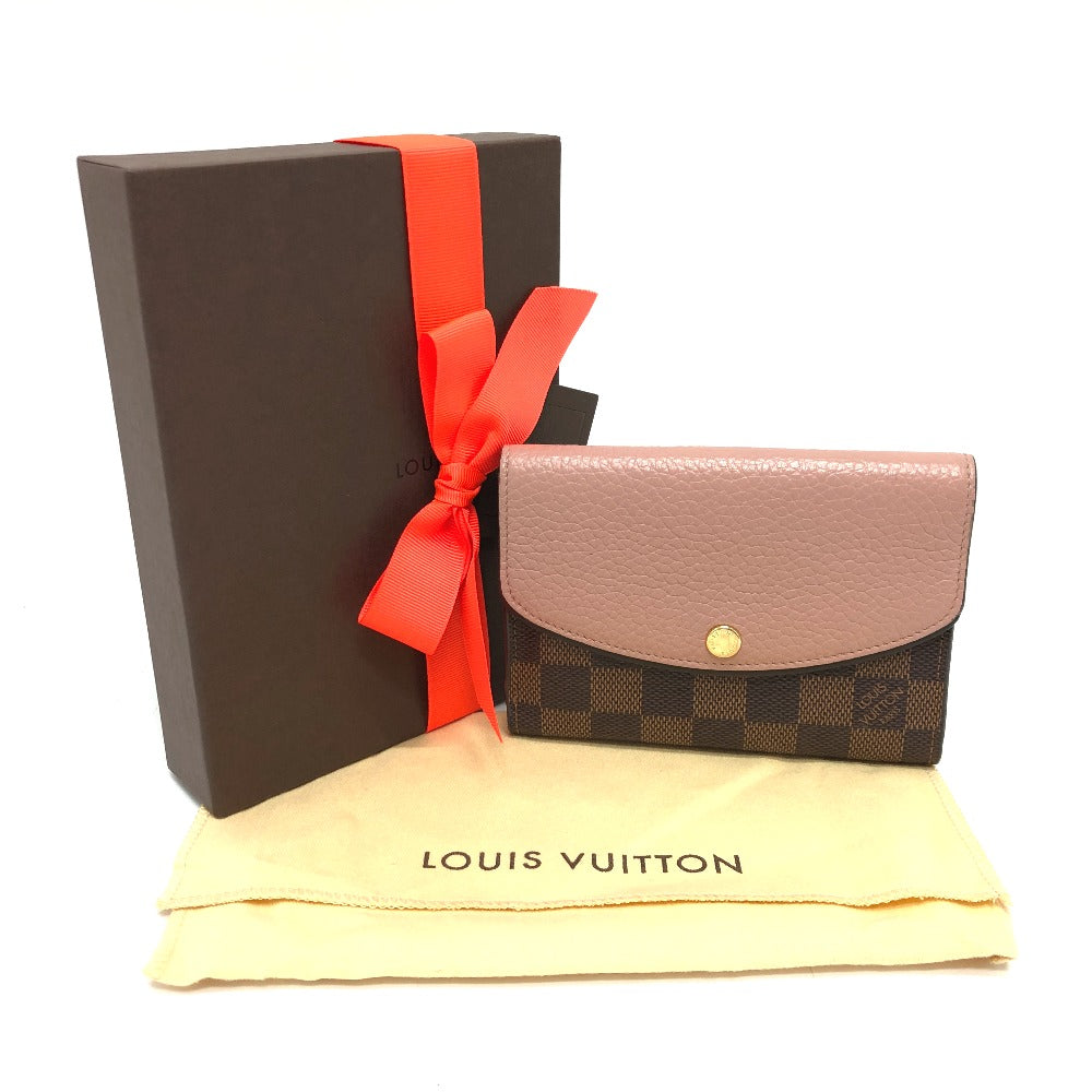LOUIS VUITTON Folded wallet N60043 Damier canvas Brown Portefeuille Normandy Women Used Authentic