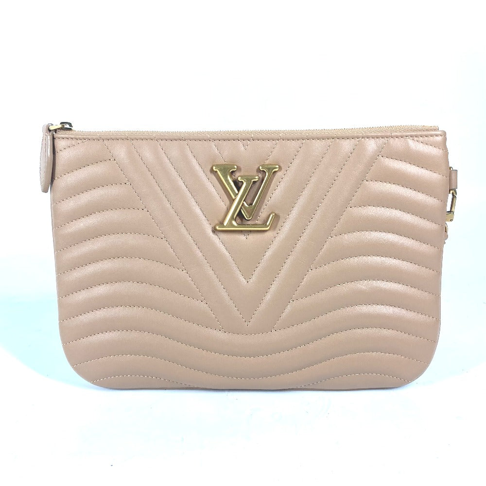 LOUIS VUITTON Clutch bag M68478 leather beige New Wave Pochette Zip Women Used Authentic
