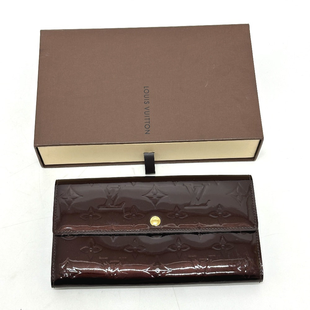 LOUIS VUITTON Long Wallet Purse M90152 Monogram Vernis Brown Portefeuille Sara Women Used Authentic
