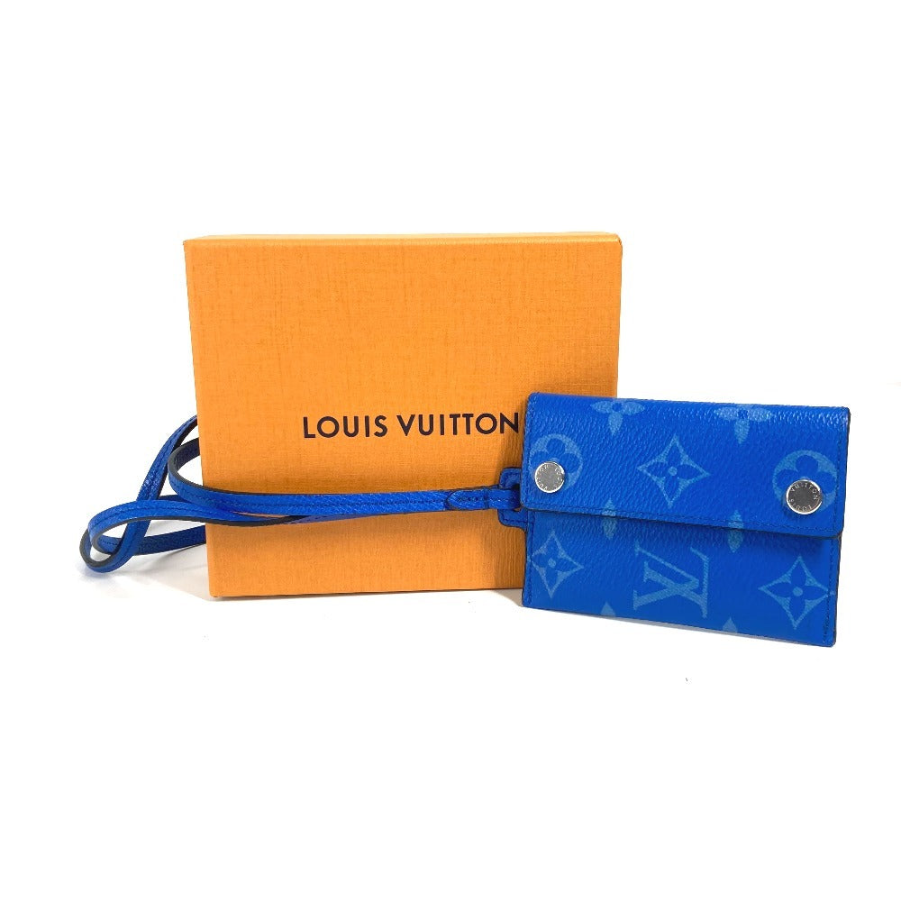 LOUIS VUITTON Coin case M83154 Monogram canvas, Taiga leather blue Taigalama Porto Carte On Strap