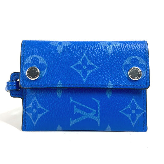 LOUIS VUITTON Coin case M83154 Monogram canvas, Taiga leather blue Taigalama Porto Carte On Strap