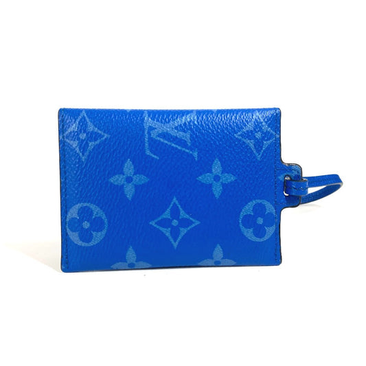 LOUIS VUITTON Coin case M83154 Monogram canvas, Taiga leather blue Taigalama Porto Carte On Strap