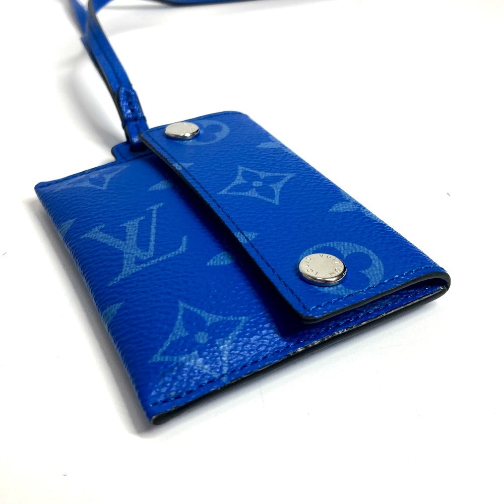 LOUIS VUITTON Coin case M83154 Monogram canvas, Taiga leather blue Taigalama Porto Carte On Strap