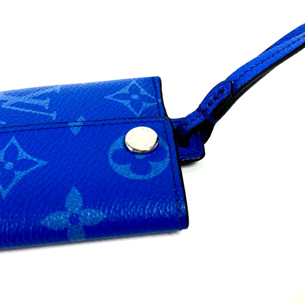 LOUIS VUITTON Coin case M83154 Monogram canvas, Taiga leather blue Taigalama Porto Carte On Strap