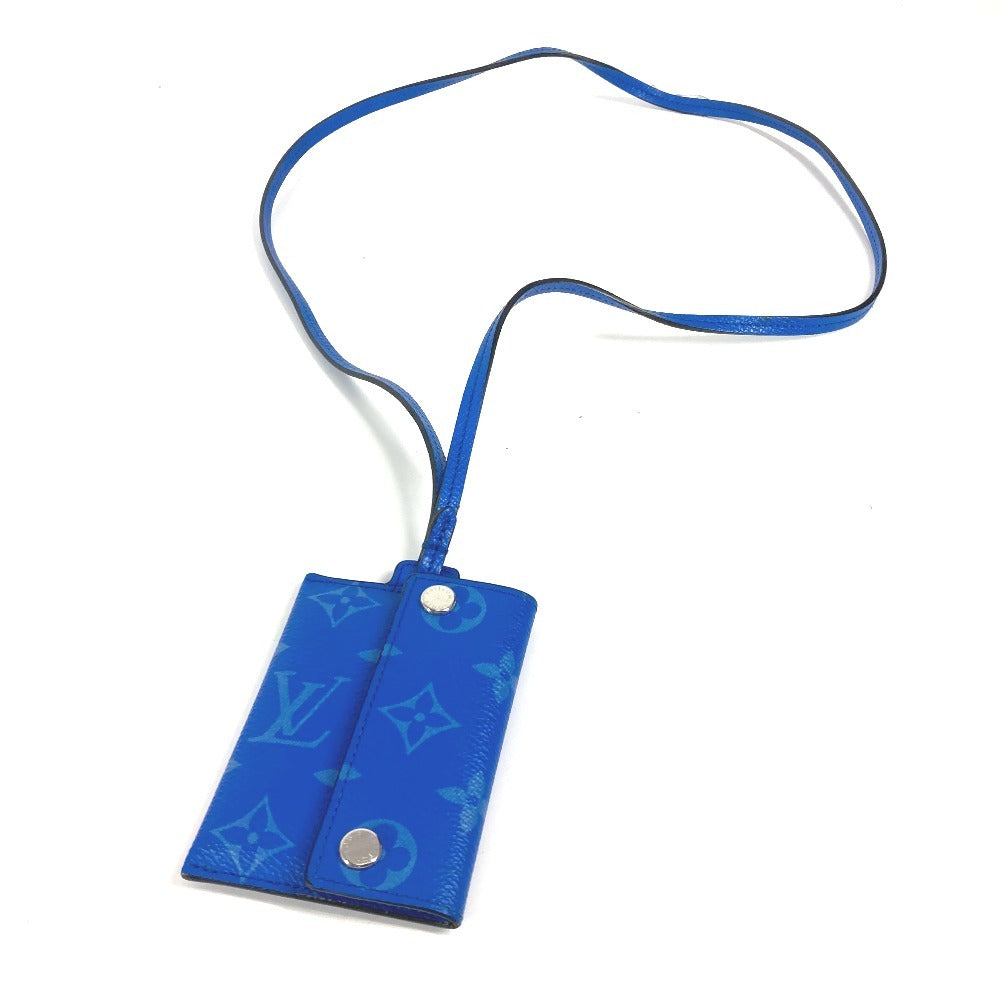 LOUIS VUITTON Coin case M83154 Monogram canvas, Taiga leather blue Taigalama Porto Carte On Strap