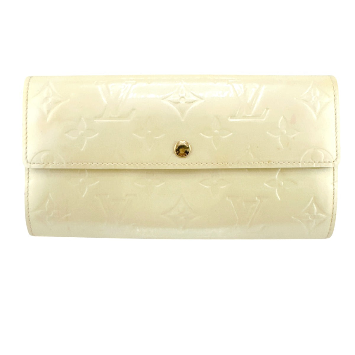 LOUIS VUITTON Long Wallet Purse M91382 Monogram Vernis Cream white Zippered wallet Vernis Pochette Portomonnaie Credit Perle Women Used Authentic