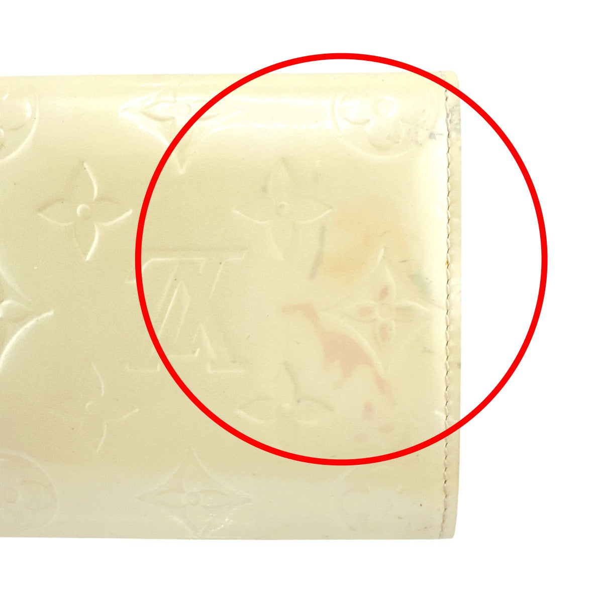 LOUIS VUITTON Long Wallet Purse M91382 Monogram Vernis Cream white Zippered wallet Vernis Pochette Portomonnaie Credit Perle Women Used Authentic