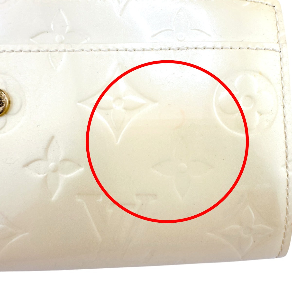 LOUIS VUITTON Long Wallet Purse M91382 Monogram Vernis Cream white Zippered wallet Vernis Pochette Portomonnaie Credit Perle Women Used Authentic