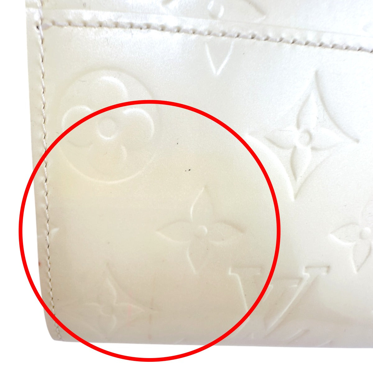 LOUIS VUITTON Long Wallet Purse M91382 Monogram Vernis Cream white Zippered wallet Vernis Pochette Portomonnaie Credit Perle Women Used Authentic