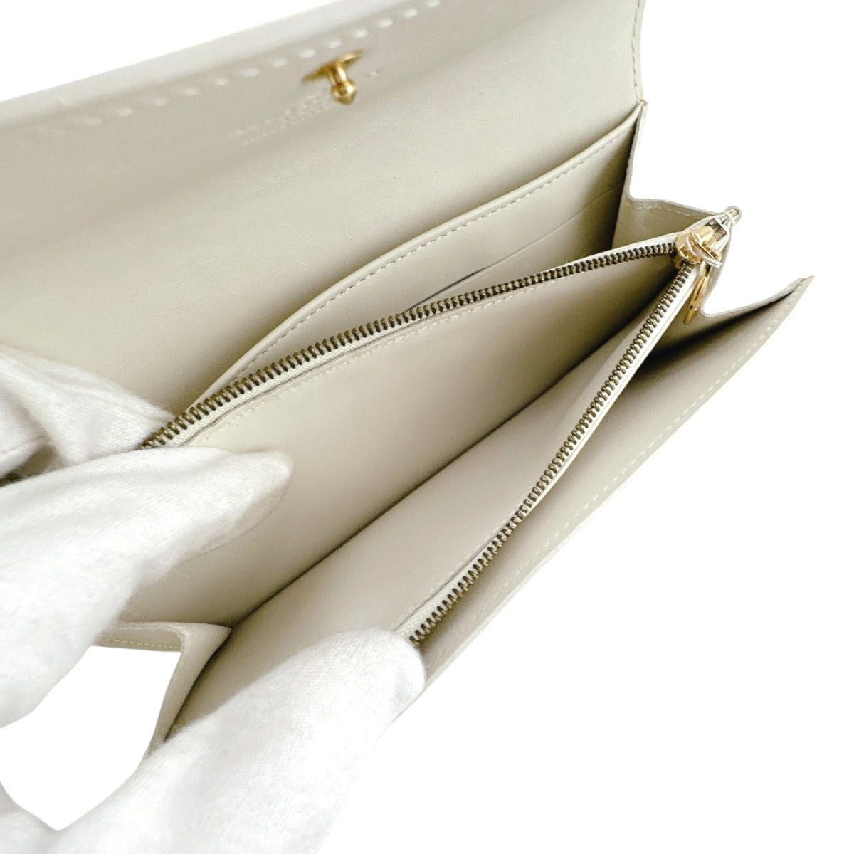 LOUIS VUITTON Long Wallet Purse M91382 Monogram Vernis Cream white Zippered wallet Vernis Pochette Portomonnaie Credit Perle Women Used Authentic