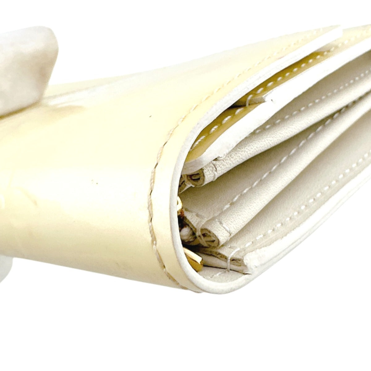 LOUIS VUITTON Long Wallet Purse M91382 Monogram Vernis Cream white Zippered wallet Vernis Pochette Portomonnaie Credit Perle Women Used Authentic
