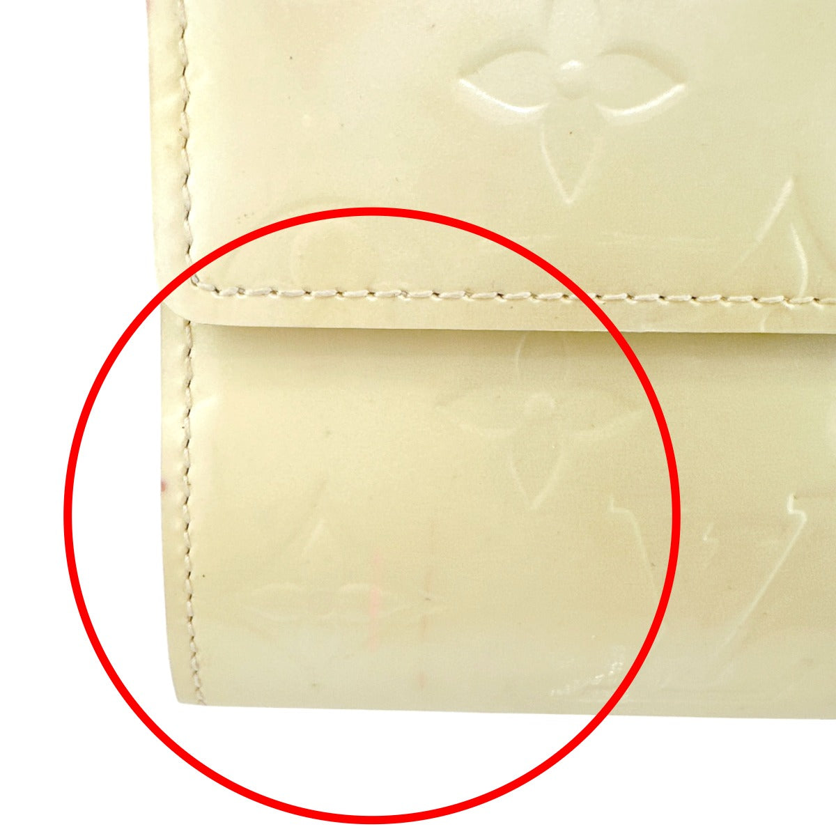 LOUIS VUITTON Long Wallet Purse M91382 Monogram Vernis Cream white Zippered wallet Vernis Pochette Portomonnaie Credit Perle Women Used Authentic