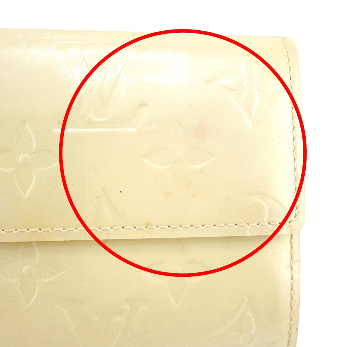 LOUIS VUITTON Long Wallet Purse M91382 Monogram Vernis Cream white Zippered wallet Vernis Pochette Portomonnaie Credit Perle Women Used Authentic