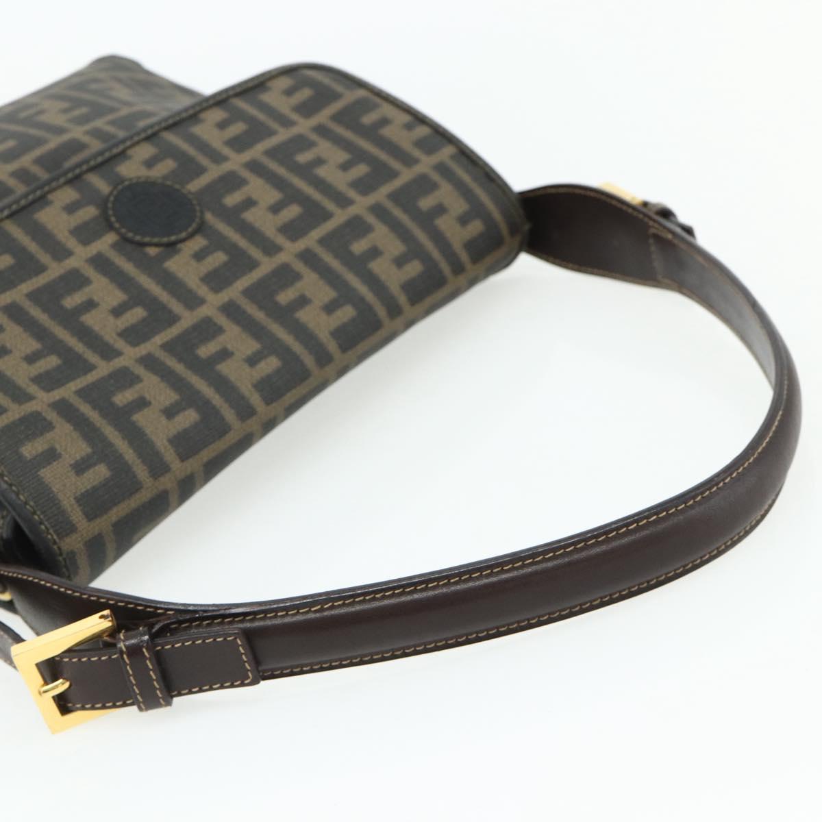 FENDI Zucca Canvas Shoulder Bag Black Brown