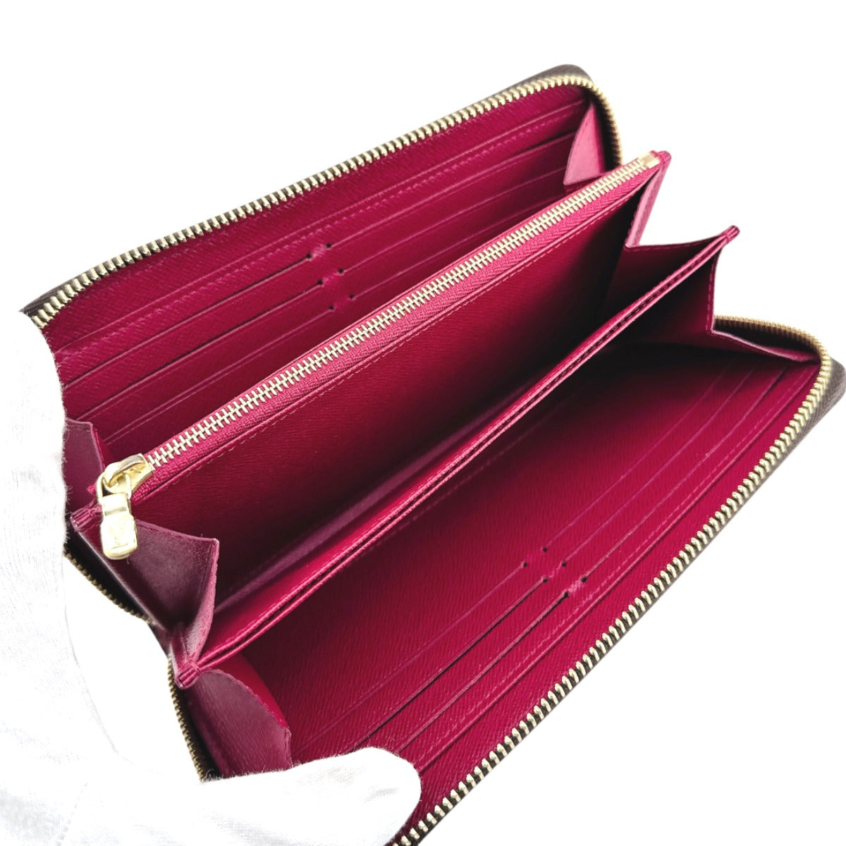 LOUIS VUITTON Long Wallet Purse M41895 Monogram canvas Brown x fuchsia Zip Around Monogram Zippy wallet Women Used Authentic