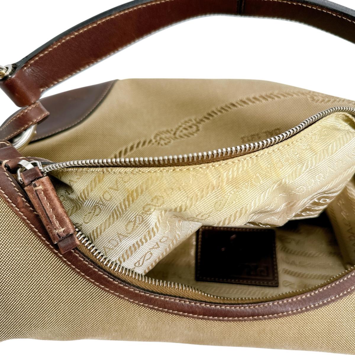 PRADA Handbag BR3423 Canvas, Leather beige one belt Logo jacquard Women Used Authentic