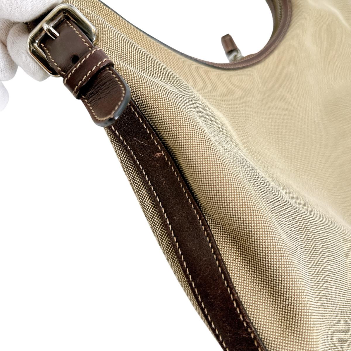 PRADA Handbag BR3423 Canvas, Leather beige one belt Logo jacquard Women Used Authentic