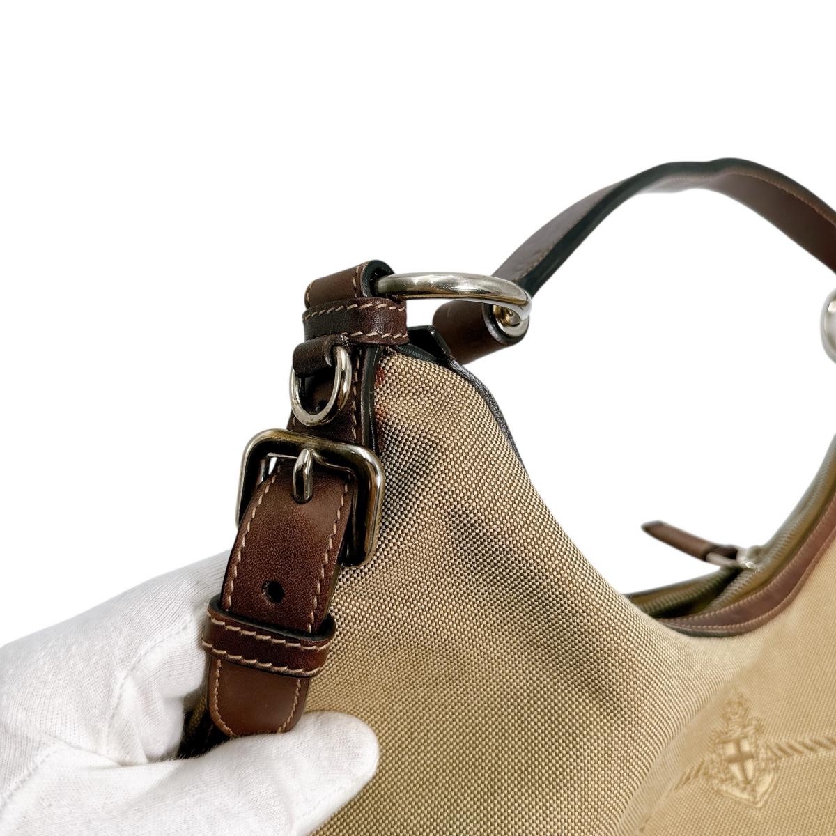 PRADA Handbag BR3423 Canvas, Leather beige one belt Logo jacquard Women Used Authentic