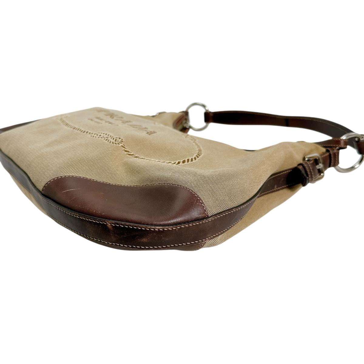PRADA Handbag BR3423 Canvas, Leather beige one belt Logo jacquard Women Used Authentic