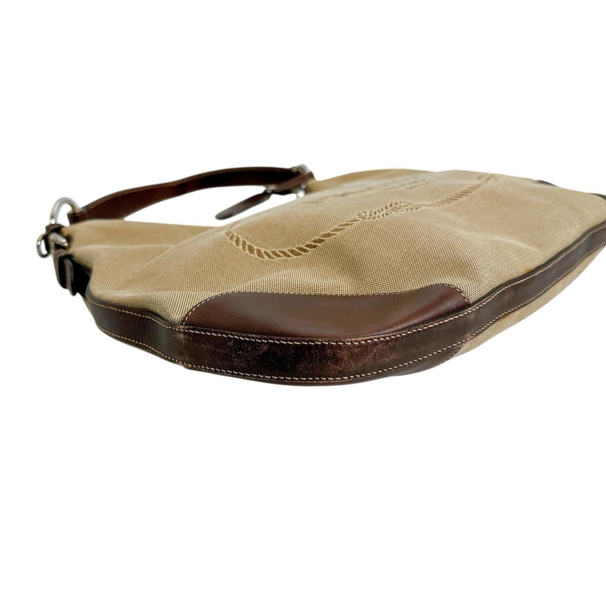 PRADA Handbag BR3423 Canvas, Leather beige one belt Logo jacquard Women Used Authentic