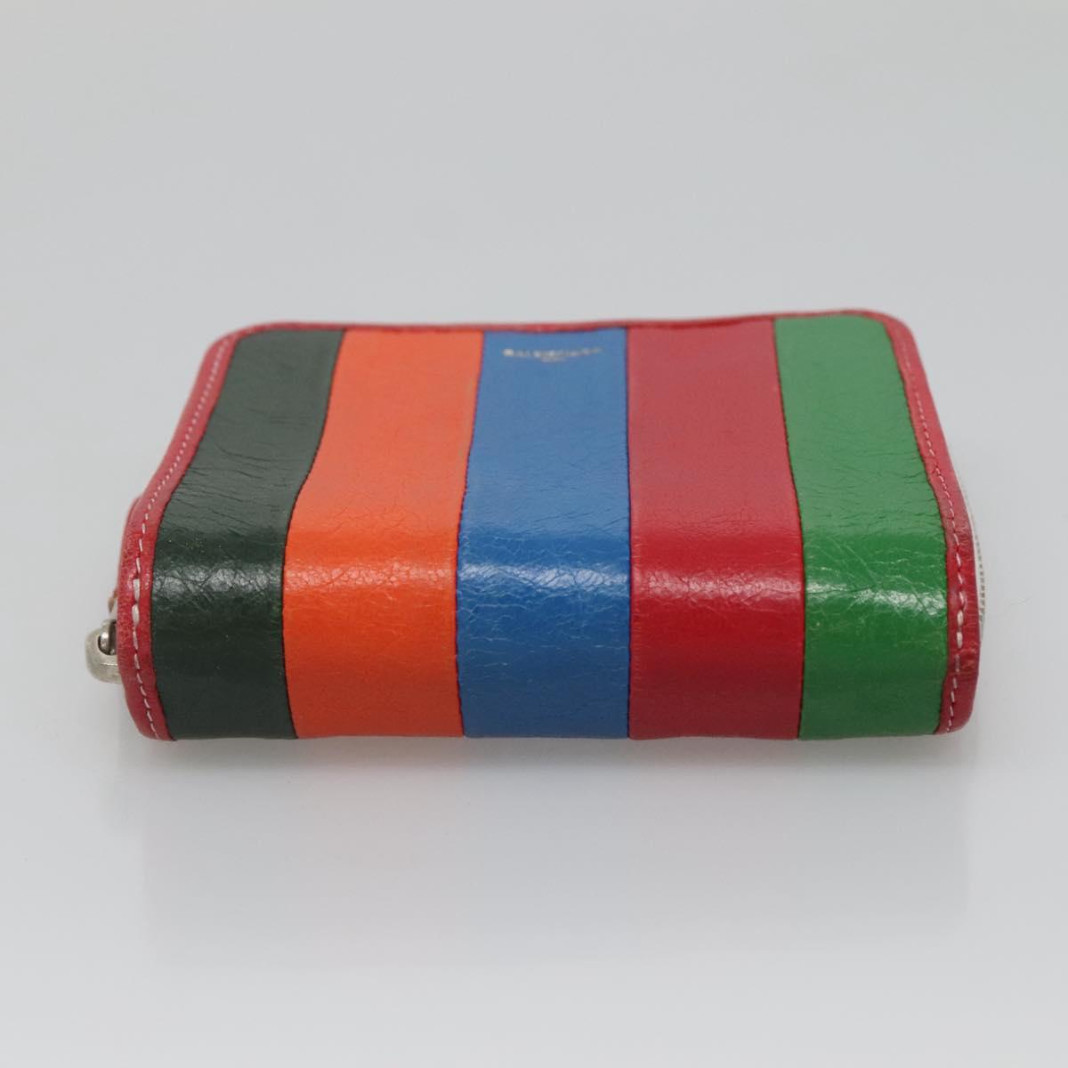 BALENCIAGA Bifold Wallet Leather Multicolor Red Silver