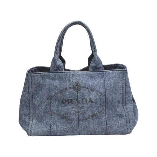 PRADA Tote Bag 1BG439 denim blue Tote Bag Canapa Women Used Authentic
