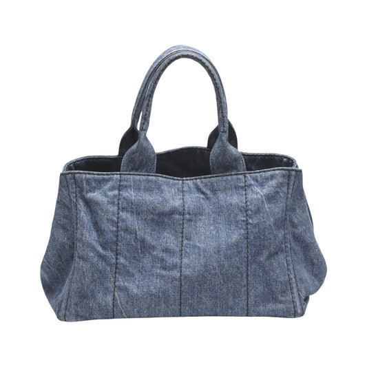 PRADA Tote Bag 1BG439 denim blue Tote Bag Canapa Women Used Authentic