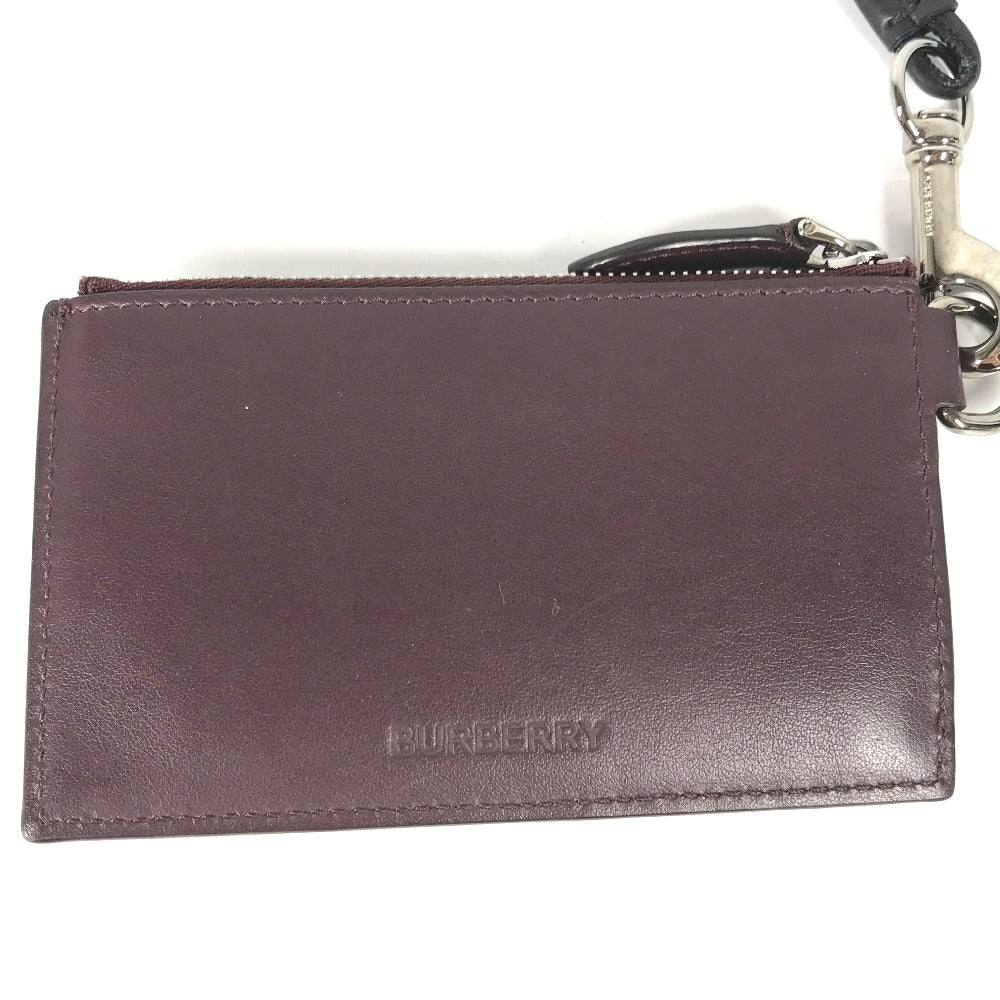 BURBERRY Coin case leather Purple Wallet Coin Pocket With TB strap mens Used Authentic