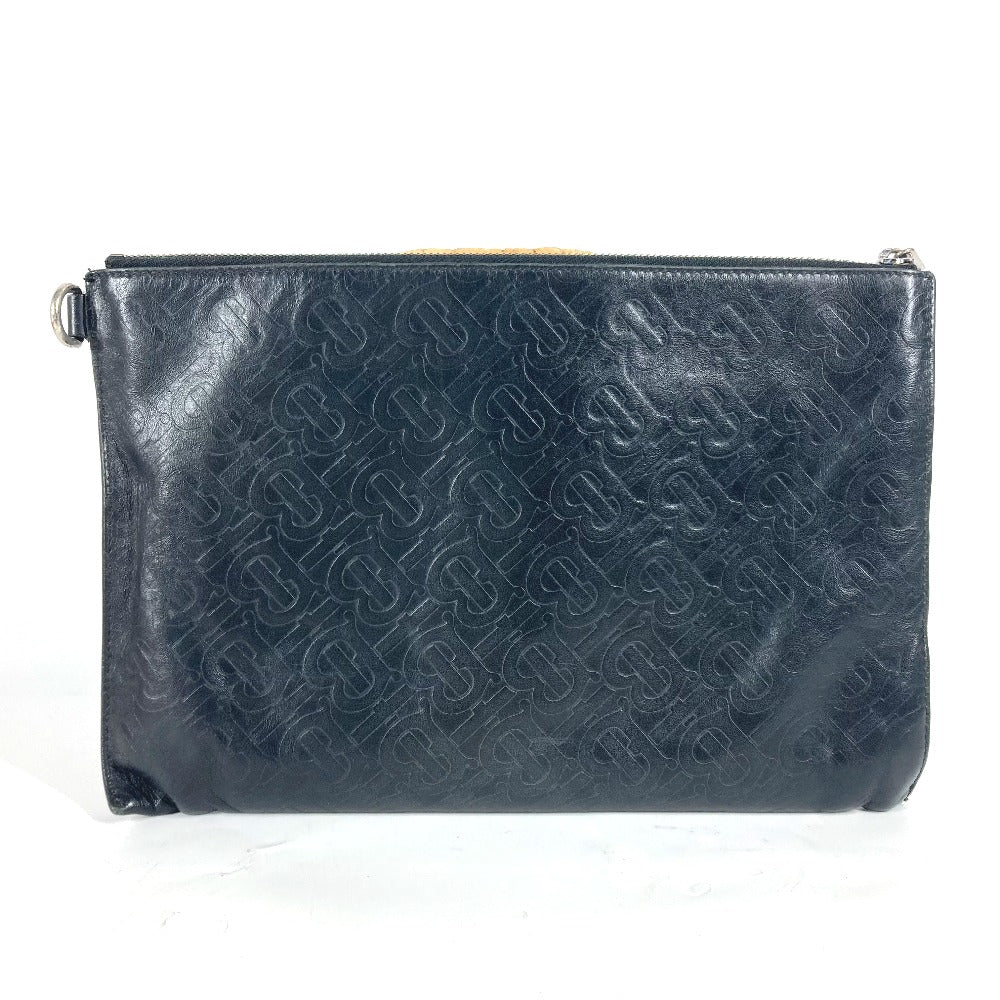 BURBERRY Clutch bag leather black TB logo mens Used Authentic