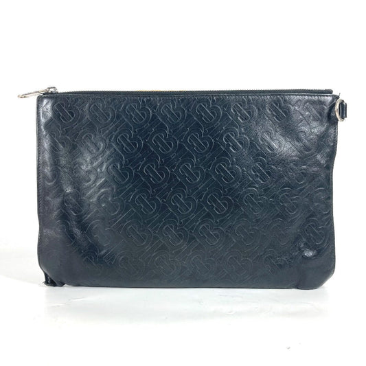 BURBERRY Clutch bag leather black TB logo mens Used Authentic