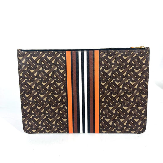 BURBERRY Clutch bag leather Brown TB logo unisex(Unisex) Used Authentic