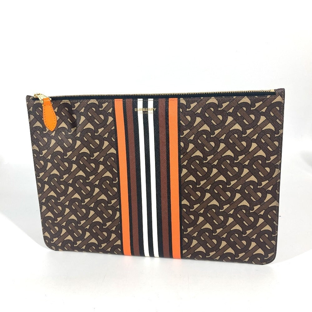 BURBERRY Clutch bag leather Brown TB logo unisex(Unisex) Used Authentic