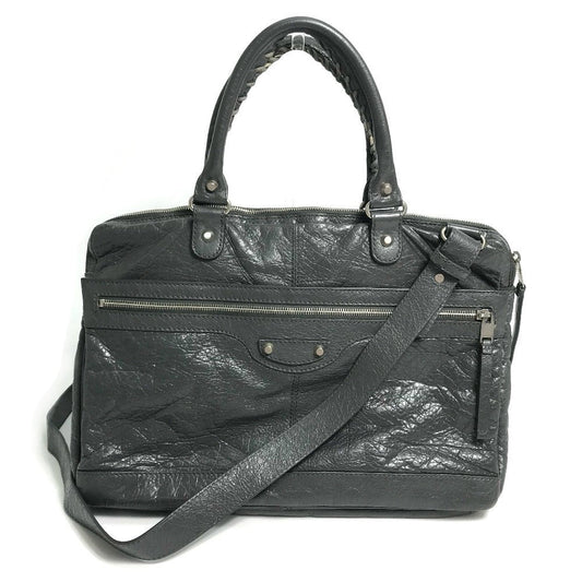 BALENCIAGA Business bag 310939 leather gray Wrinkles processing Shoulder Bag Crossbody mens Used Authentic
