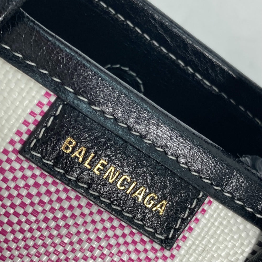 BALENCIAGA Handbag 671404 Leather, Raffia pink stripe BARBES SMALL