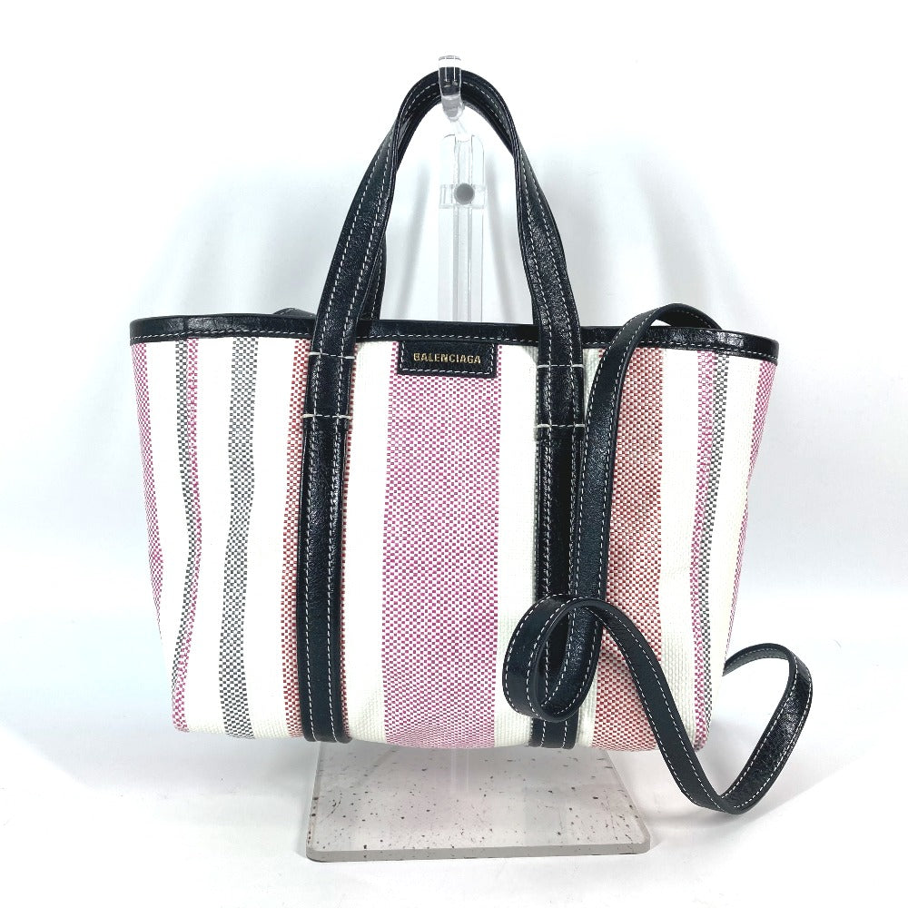 BALENCIAGA Handbag 671404 Leather, Raffia pink stripe BARBES SMALL